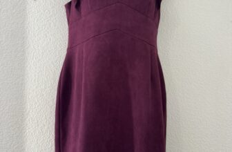 DKNY aubergine ruffle cap sleeve v-neck faux suede sheath dress size 12
