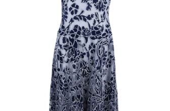 Betsy & Adam Women’s Embroidered A-line Dress (4, Navy/White)