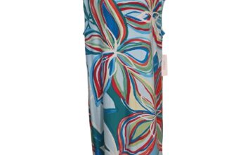 NWT Chicos Blue Abstract Colorful Floral Casual Shift Dress Summer Vacay Size 12