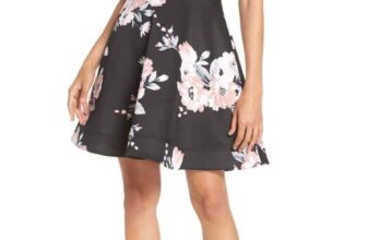 Womens Sequin Hearts Floral Print Fit & Flare Dress Black Size 11 New