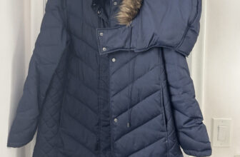 Kenneth Cole Reaction Women’s XL Blue Puffer Coat Hood Faux Fur Trim Zip/Snap