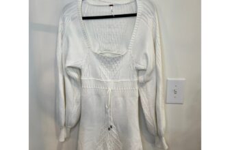 Free People Ivory Cable Knit Cutout Sweater Dress Tunic Boho Size M