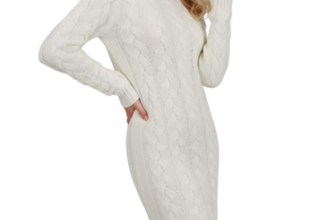 Yemak Women’s Loose Fit Knee Length Heavy Cable Knitted Dress MK6026