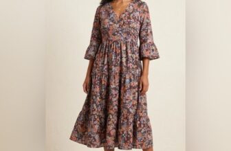 Caliban Cotton Italian Floral Tiered Maxi Dress Boho Cottagecore‎ Bell Sleeve 44