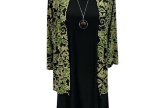 NY Collection Floral Print Jacket Tank Sheath Midi Dress – Black Green – Medium