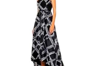 Calvin Klein Black White Brushstroke Plaid Strapless High-Low Gown Prom Dress 4
