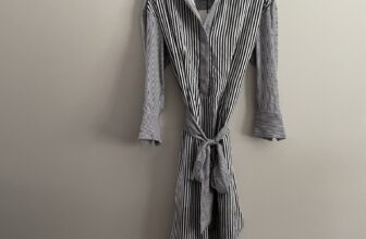 Who What Wear S Black White Stripe Long Sleeve Tie Waist Popover Shirt Dress NWT