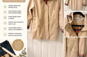 Polydeer Women’s Beige Hooded Water-Resistant Rain Coat Plaid Lined Size M