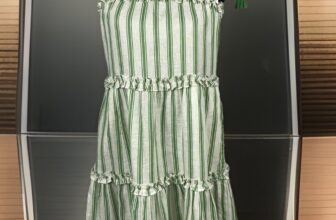 Tory Burch 100% Linen Tiered Ruffle Short Sundress Dress Size S Green Ivory