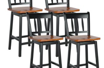 Costway Set of 4 Swivel Bar Stools 24.5″ Counter Height Dining Bar Chairs Black