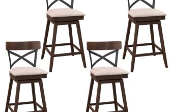 Set of 4 Wooden Swivel Bar Stools Upholstered Counter Height Dining Chairs Brown