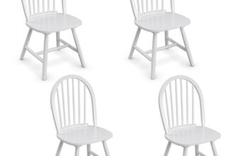Set of 4 Vintage Windsor Dining Side Chair Wood Spindle Back Kitchen White