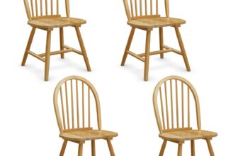Set of 4 Vintage Windsor Dining Side Chair Wood Spindle Back Kitchen Natural