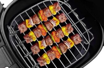 Square Air Fryer Skewer Rack Grill With 4 Metal Kebab Vegetable Skewers 19cm