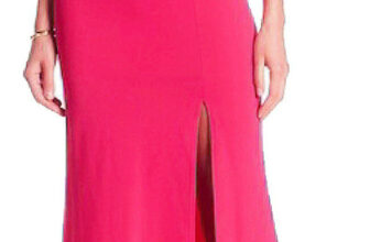 $320 ABS Allen Schwartz Shoulder Cut Out Gown Small 2 4 Formal Carnation Slit