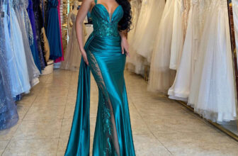 Sequin Mermaid Prom Dresses Spaghetti Strap Appliques Satin Party Evening Gowns