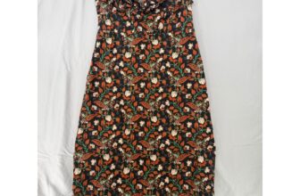 Let Me Be Anthropologie Floral Paisley Ruffle V-Neck Midi Dress XL Black Orange