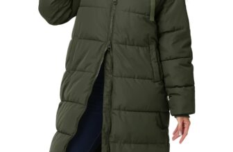 ‘s Long Winter Puffer Jacket – Warm Longline Hooded Maxi Down Coat for , Army…