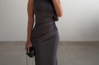 ZARA Draped Knit High Necked Midi Maxi Dress Charcoal Grey – Size S – 3152/233