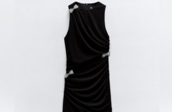 Zara jewel bow cut out front mini dress Sz. S black NWT