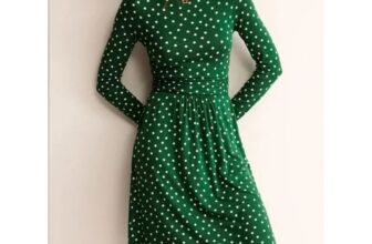 Boden Abegail Polka Dot Stretch Jersey Knit Dress Green Size 12