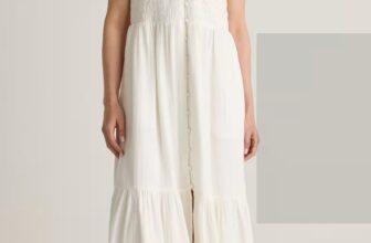 Quince Dress Womens S Ivory Smocked Button Front Midi Ruffle Cap organic V-neck