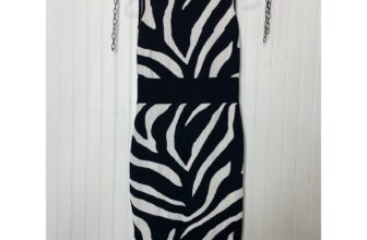 New York & Company Sleeveless Midi Sweater Dress Black & White Zebra Stripe M