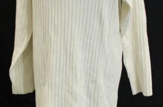 sela Women’s Ribbed-Knit Midi Long-Sleeve High-Neck Dress LC7 Ivory Small NWT