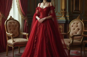 Dark Red Prom Dress Spaghetti Straps Removable Sleeves Long A-Line Victorian