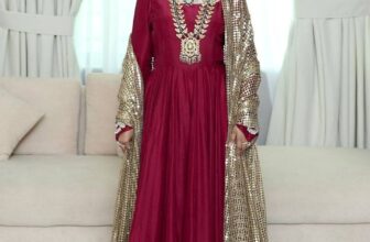 Exclusive Designer Red Faux Georgette Gown With Net Dupatta For Women