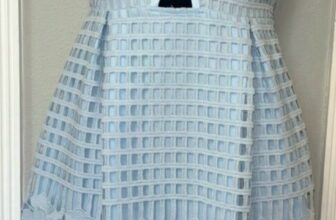 Nellis, Sky Blue Crocheted Peek a boo Floral Print Overlay Dress Size Small