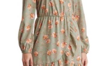 Nordstrom Abound Floral Dress Dress Long Sleeve Ruffle Faux Wrap Green Women XS