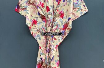 Indian Yellow Long Bird Print Cotton Hippie Maxi Women Nightwear Caftan Dress