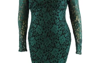 Guess Women’s Lace Long Sleeve Body Con Dress (16, Emerald/Black)