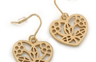 Matt Gold Tone Heart Drop Earrings – 25mm Length
