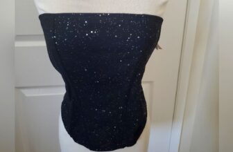 Auden Silver Sparkle Black Mesh Strapless Corset Top Women’s Size Large