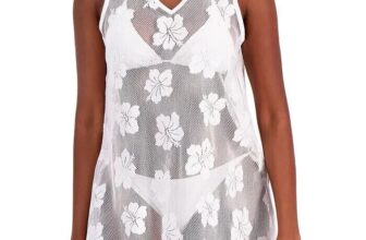 Miken WHITE Tie-Shoulder Ruffle-Hem Cover-up Dress, M