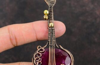 Gift For Her Copper Gemstone Jewelry Handmade Wire Wrapped Guitar Pendant 3.62″