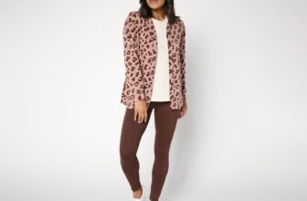 Cuddl Duds Petite Comfortwear Cardigan Lounge Set Brown Animal S New