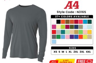 A4 N3165 Mens Polyester Cooling Performance Long Sleeve T Shirt Dri-Fit T-Shirt