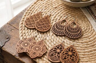 4 Pairs Wooden Dangle Earrings Boho Laser Cut Filigree Teardrop Jewelry Set