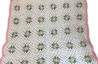 Crocheted 3D Pink Roses Afghan Throw Stroller CoverHandmade 36×36” Granny Square