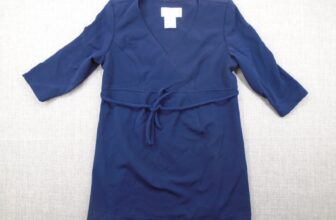 Motherhood Maternity Blouse Size Small Navy Belt 3/4 Sleeve