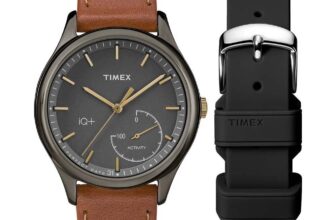 Womens Wristwatch + Watchband TIMEX IQ+ TWG013800 Leather Brown Silicone Black