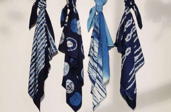 Shibori Tie Dye Bandana 25‘’, Silk Cotton Natural Indigo Hand Dyed Square Scarf