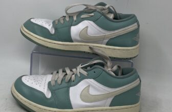 Nike Womens Air Jordan 1 Low DC0774-138 White Green Leather Sneakers Shoes 8.5