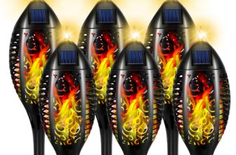 6 Pack LED Solar Flame Torch Lights Outdoor Flickering Garden Yard Pathway Lamps