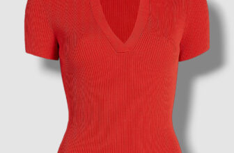 $185 Toccin NY Women’s Red Short Sleeve Split Neck Rib Knit Polo Top Size L