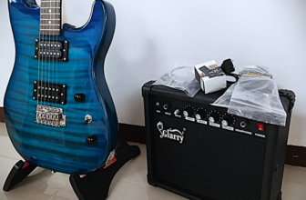 Full-Size Blue Electric Guitar Starter Package with 20-Watt Amp and Accessories