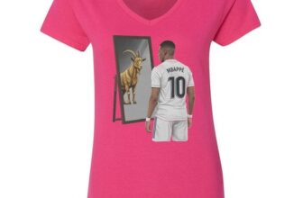 Goat In A Mirror Mbappe Tribute – Madrid Inspired Ladies’ V-Neck Tshirt